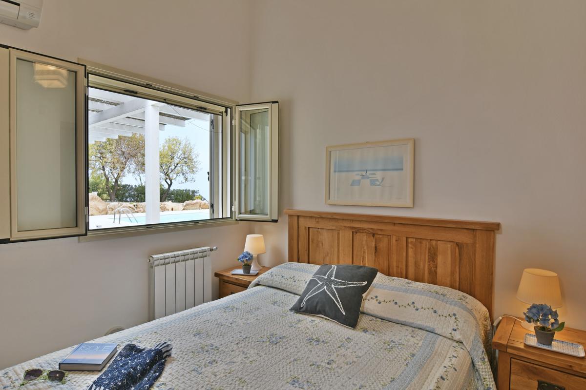Villa Splendida second bedroom with pool and sea views through large windows