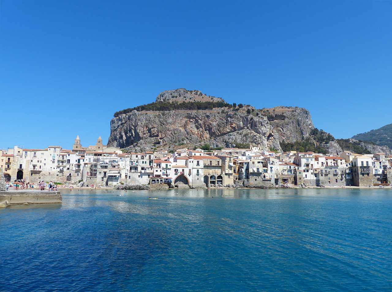 Cefalu Sicily Mediterranean beach sea view Cathedral town
